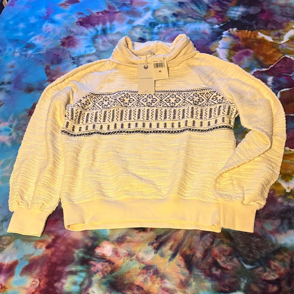 NWT XS Lucky Brand Cream and Black Women's Cowl Neck Sweater